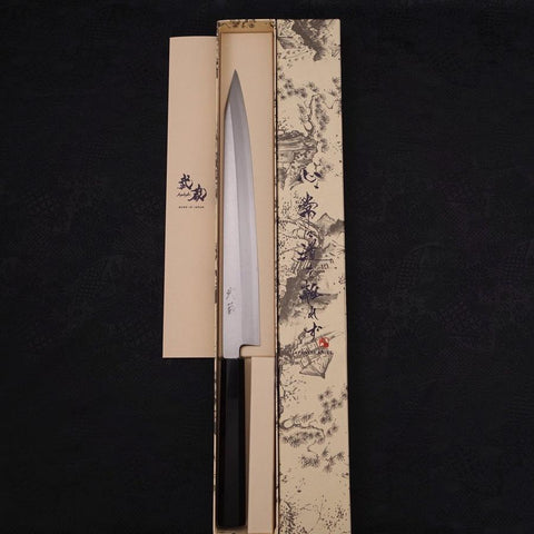 Kiritsuke Yanagiba Silver Steel #3 Polished Buffalo Ebony Handle 270mm-[Musashi]-[Japanese-Kitchen-Knives]