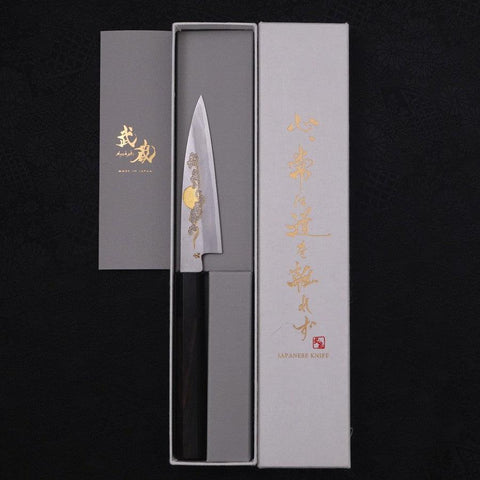Koyanagi White Steel #2 Kasumi Chokin Luck Cloud Buffalo Ebony Handle 110mm-[Musashi]-[Japanese-Kitchen-Knives]