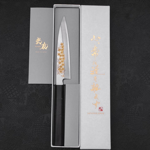 Koyanagi White Steel #2 Kasumi Chokin Sakura Buffalo Ebony Handle 135mm-[Musashi]-[Japanese-Kitchen-Knives]