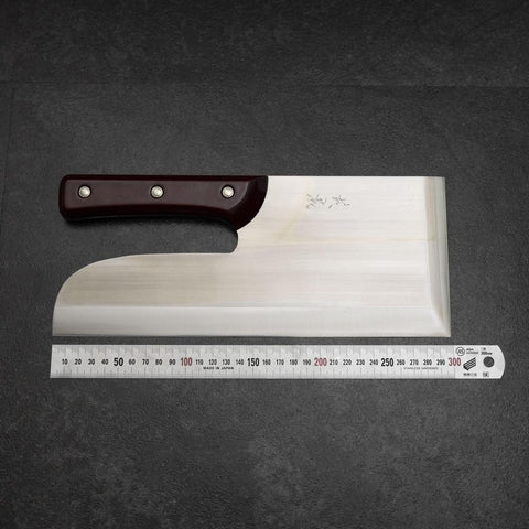 Menkiri (Noodle Knife) Blue Steel #2 Polished Red Urushi Handle 300mm-[Musashi]-[Japanese-Kitchen-Knives]