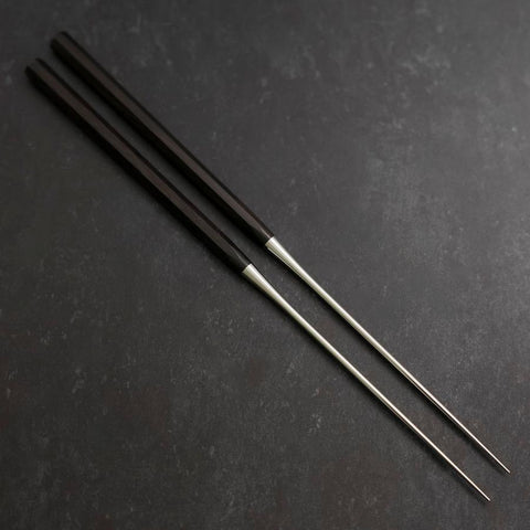 Moribashi Chopsticks Stainless Ebony Handle 150mm with Ebony Sheath and Storage Pouch-[Musashi]-[Japanese-Kitchen-Knives]