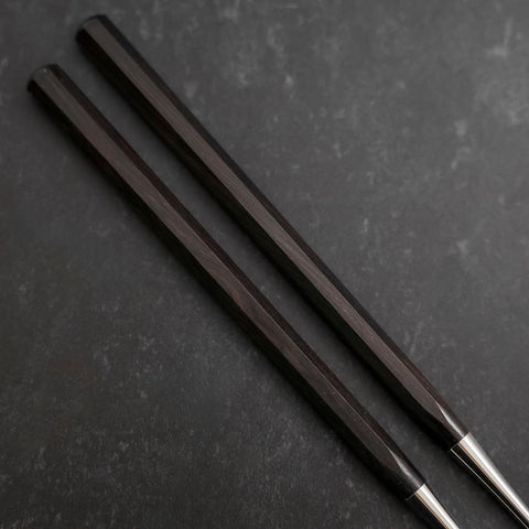 Moribashi Chopsticks Stainless Ebony Handle 150mm with Ebony Sheath and Storage Pouch-[Musashi]-[Japanese-Kitchen-Knives]