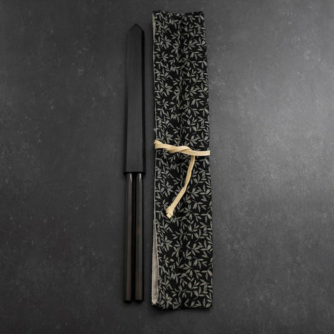 Moribashi Chopsticks Stainless Ebony Handle 180mm with Ebony Sheath and Storage Pouch-[Musashi]-[Japanese-Kitchen-Knives]