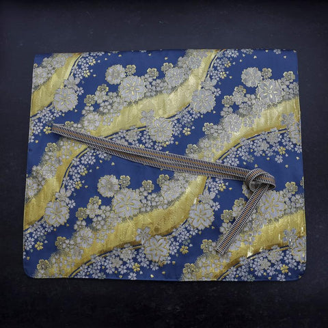 Musashi Japanese Style Kitchen Knife Roll Blue-Golden Sakura River 4 Pockets Handmade-[Musashi]-[Japanese-Kitchen-Knives]