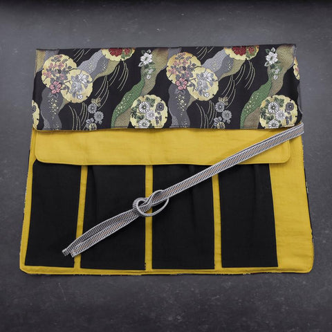 Musashi Japanese Style Kitchen Knife Roll Michi-naga Yukiwamon 4 Pockets Handmade-[Musashi]-[Japanese-Kitchen-Knives]