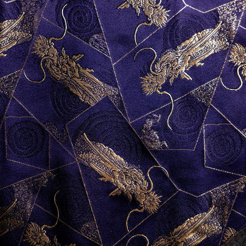 Musashi Japanese Style Kitchen Knife Roll Navy Golden Dragon 2 Pockets Handmade-[Musashi]-[Japanese-Kitchen-Knives]