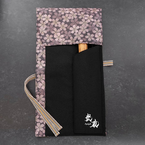 Musashi Japanese Style Kitchen Knife Roll Purple Sakura 1 Pocket Handmade-[Musashi]-[Japanese-Kitchen-Knives]