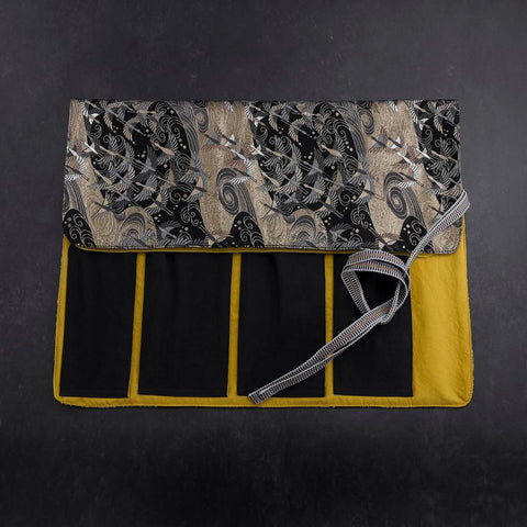 Musashi Japanese Style Kitchen Knife Roll Uzumaki Tsuru-Mai 4 Pockets Handmade-[Musashi]-[Japanese-Kitchen-Knives]
