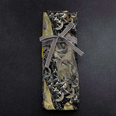 Musashi Japanese Style Kitchen Knife Roll Uzumaki Tsuru-Mai 4 Pockets Handmade-[Musashi]-[Japanese-Kitchen-Knives]