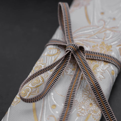 Musashi Japanese Style Kitchen Knife Roll White-Golden Phoenix 4 Pockets Handmade-[Musashi]-[Japanese-Kitchen-Knives]