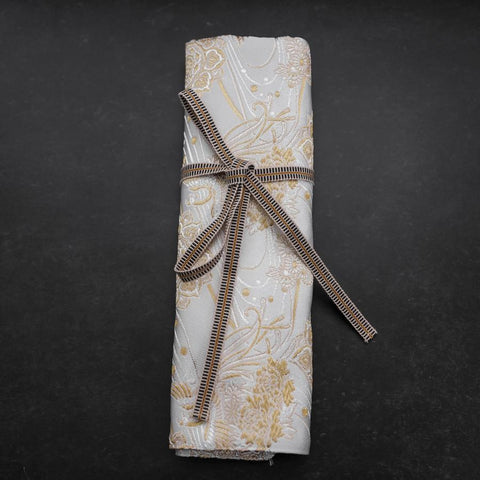 Musashi Japanese Style Kitchen Knife Roll White-Golden Phoenix 4 Pockets Handmade-[Musashi]-[Japanese-Kitchen-Knives]