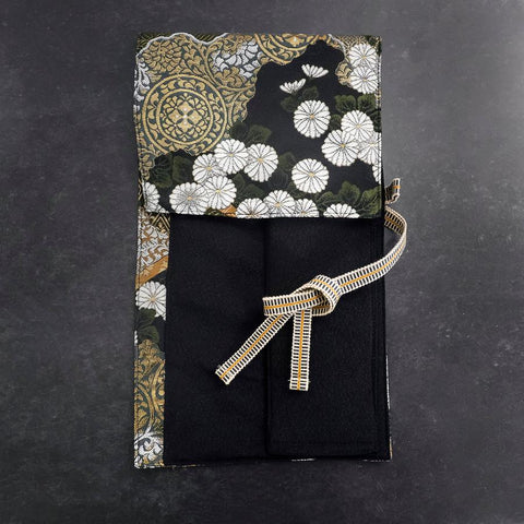 Musashi Japanese Style Kitchen Knife Roll Yamagata Kikkamon Black 1 Pocket Handmade-[Musashi]-[Japanese-Kitchen-Knives]