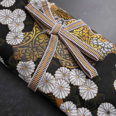Musashi Japanese Style Kitchen Knife Roll Yamagata Kikkamon Black 4 Pockets Handmade-[Musashi]-[Japanese-Kitchen-Knives]