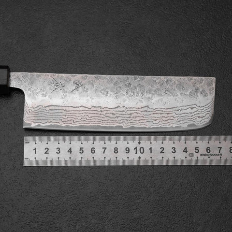 Nakiri 440C Nashiji Damascus Purple Urushi Handle 165mm (6.5”)-[Musashi]-[Japanese-Kitchen-Knives]