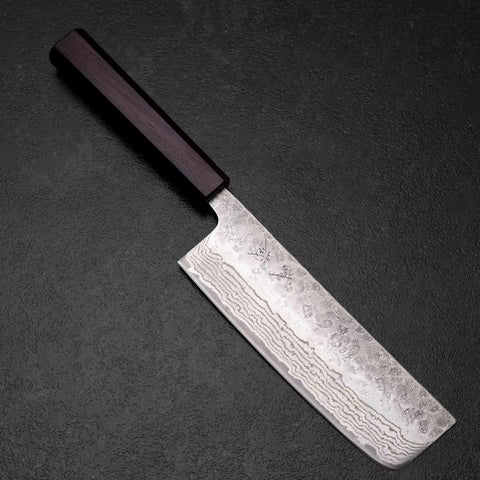 Nakiri 440C Nashiji Damascus Purple Urushi Handle 165mm (6.5”)-[Musashi]-[Japanese-Kitchen-Knives]
