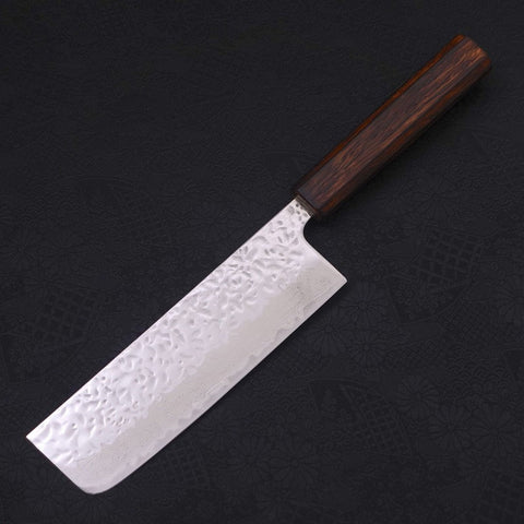 Nakiri AUS-10 Mirror Tsuchime Damascus Sumi Urushi Handle 165mm-[Musashi]-[Japanese-Kitchen-Knives]