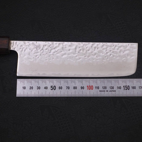 Nakiri AUS-10 Mirror Tsuchime Damascus Sumi Urushi Handle 165mm-[Musashi]-[Japanese-Kitchen-Knives]