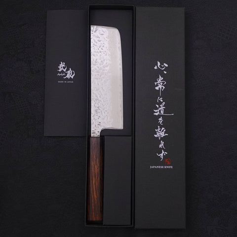 Nakiri AUS-10 Mirror Tsuchime Damascus Sumi Urushi Handle 165mm-[Musashi]-[Japanese-Kitchen-Knives]