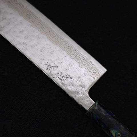 Nakiri AUS-10 Nashiji Damascus Ocean Fireworks Handle 165mm (6.5”)-[Musashi]-[Japanese-Kitchen-Knives]