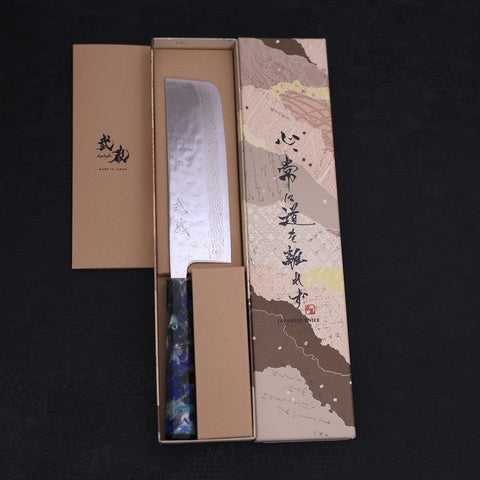 Nakiri AUS-10 Nashiji Damascus Ocean Fireworks Handle 165mm-[Musashi]-[Japanese-Kitchen-Knives]