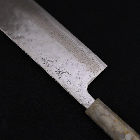 Nakiri AUS-10 Nashiji Damascus Ocean White Blue Handle 165mm (6.5”)-[Musashi]-[Japanese-Kitchen-Knives]