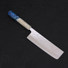 Nakiri AUS-10 Nashiji Damascus Ocean White Blue Handle 165mm (6.5”)-[Musashi]-[Japanese-Kitchen-Knives]