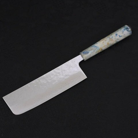 Nakiri AUS-10 Nashiji Damascus Ocean White Mix Handle 165mm (6.5”)
