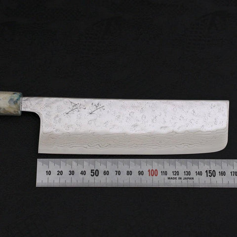 Nakiri AUS-10 Nashiji Damascus Ocean White Mix Handle 165mm (6.5”)