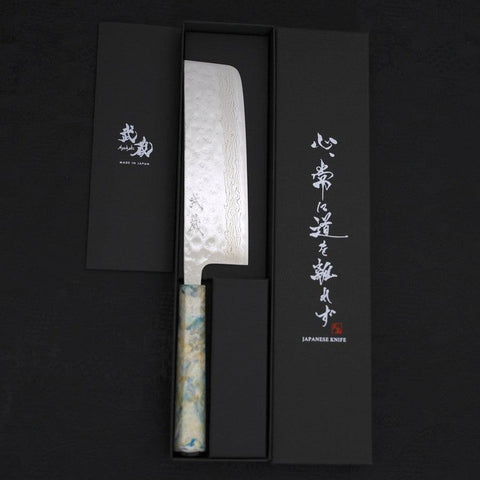 Nakiri AUS-10 Nashiji Damascus Ocean White Mix Handle 165mm (6.5”)