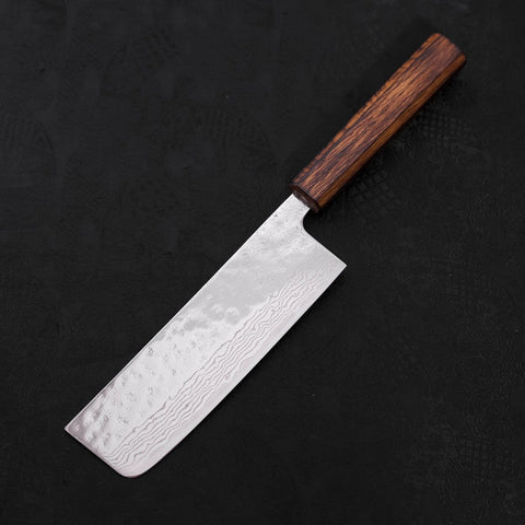 Nakiri AUS-10 Nashiji Damascus Sumi Urushi Handle 165mm-[Musashi]-[Japanese-Kitchen-Knives]
