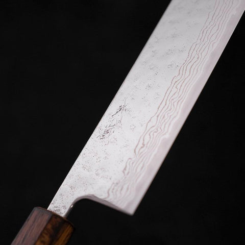 Nakiri AUS-10 Nashiji Damascus Sumi Urushi Handle 165mm-[Musashi]-[Japanese-Kitchen-Knives]