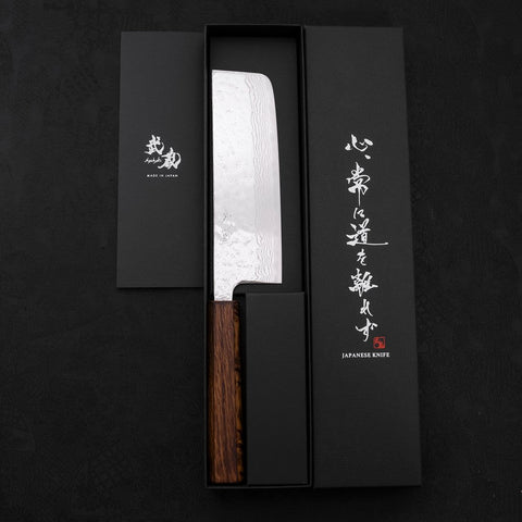 Nakiri AUS-10 Nashiji Damascus Sumi Urushi Handle 165mm-[Musashi]-[Japanese-Kitchen-Knives]