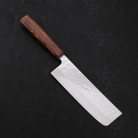 Nakiri AUS-10 Nashiji Damascus Sumi Urushi Handle 165mm-[Musashi]-[Japanese-Kitchen-Knives]