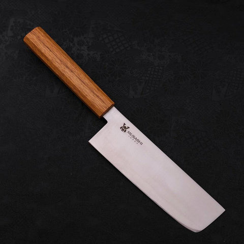Nakiri AUS-10 Polished Oak Handle 165mm-[Musashi]-[Japanese-Kitchen-Knives]