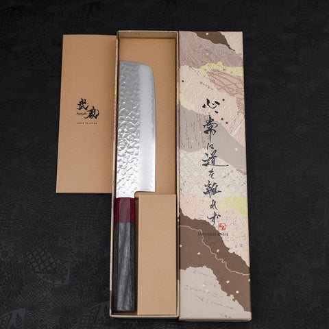 Nakiri AUS-10 Tsuchime Damascus Cherry Handle 165mm-[Musashi]-[Japanese-Kitchen-Knives]