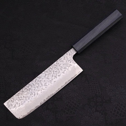 Nakiri AUS-10 Tsuchime Damascus Dark-Blue Urushi Handle 165mm-[Musashi]-[Japanese-Kitchen-Knives]