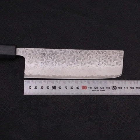 Nakiri AUS-10 Tsuchime Damascus Dark-Blue Urushi Handle 165mm-[Musashi]-[Japanese-Kitchen-Knives]