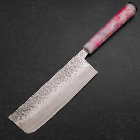 Nakiri AUS-10 Tsuchime Damascus Ocean Sakura Rose Gold Handle 165mm-[Musashi]-[Japanese-Kitchen-Knives]