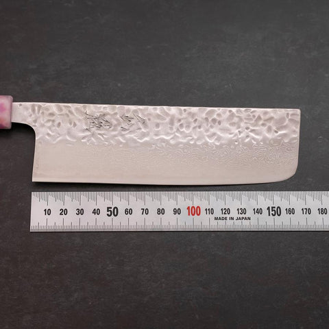 Nakiri AUS-10 Tsuchime Damascus Ocean Sakura Rose Gold Handle 165mm-[Musashi]-[Japanese-Kitchen-Knives]