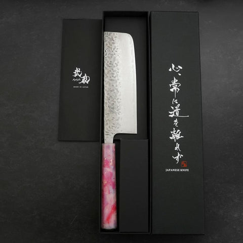 Nakiri AUS-10 Tsuchime Damascus Ocean Sakura Rose Gold Handle 165mm-[Musashi]-[Japanese-Kitchen-Knives]