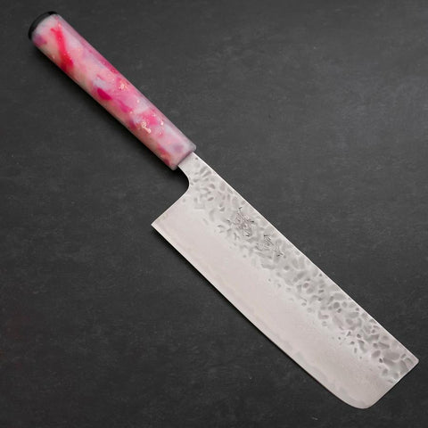 Nakiri AUS-10 Tsuchime Damascus Ocean Sakura Rose Gold Handle 165mm-[Musashi]-[Japanese-Kitchen-Knives]