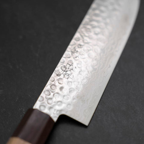 Nakiri AUS-10 Tsuchime Damascus Shitan Walnut Handle 165mm-[Musashi]-[Japanese-Kitchen-Knives]