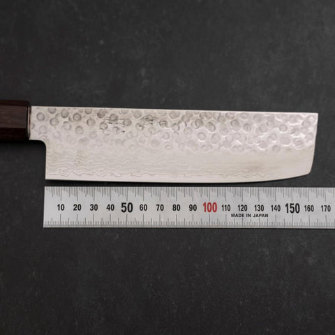 Nakiri AUS-10 Tsuchime Damascus Shitan Walnut Handle 165mm-[Musashi]-[Japanese-Kitchen-Knives]