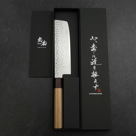 Nakiri AUS-10 Tsuchime Damascus Shitan Walnut Handle 165mm-[Musashi]-[Japanese-Kitchen-Knives]