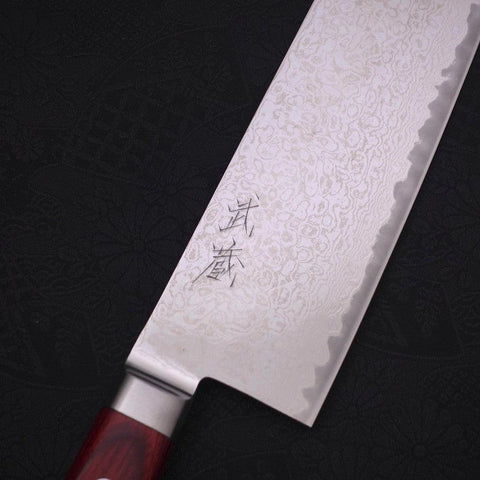 Nakiri AUS-10 Wave Damascus Western Red Handle 165mm-[Musashi]-[Japanese-Kitchen-Knives]