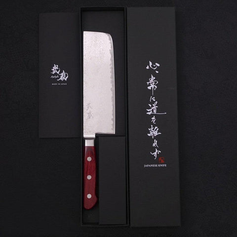 Nakiri AUS-10 Wave Damascus Western Red Handle 165mm-[Musashi]-[Japanese-Kitchen-Knives]
