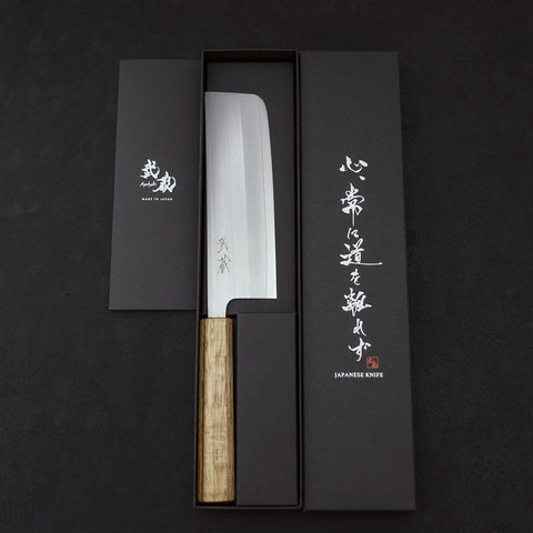 Nakiri AUS-8 Polished Oak Handle 165mm-[Musashi]-[Japanese-Kitchen-Knives]