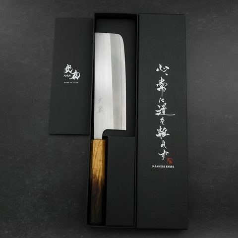 Nakiri AUS-8 Polished Yaki Urushi Handle 165mm-[Musashi]-[Japanese-Kitchen-Knives]