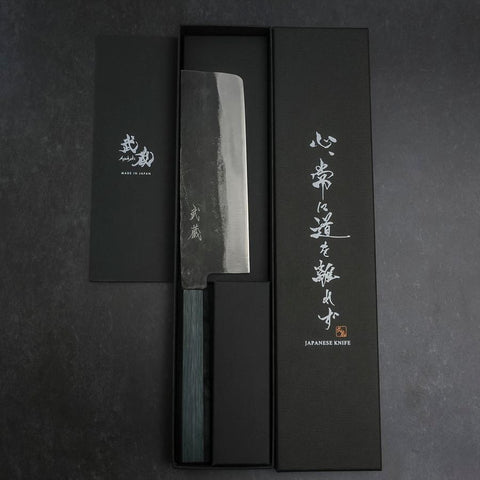 Nakiri Blue Steel #1 Kurouchi Dark Blue Urushi Handle 165mm (6.5”)