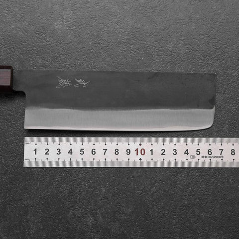 Nakiri Blue Steel #1 Stainless Clad Kurouchi Purple Urushi Handle 165mm-[Musashi]-[Japanese-Kitchen-Knives]